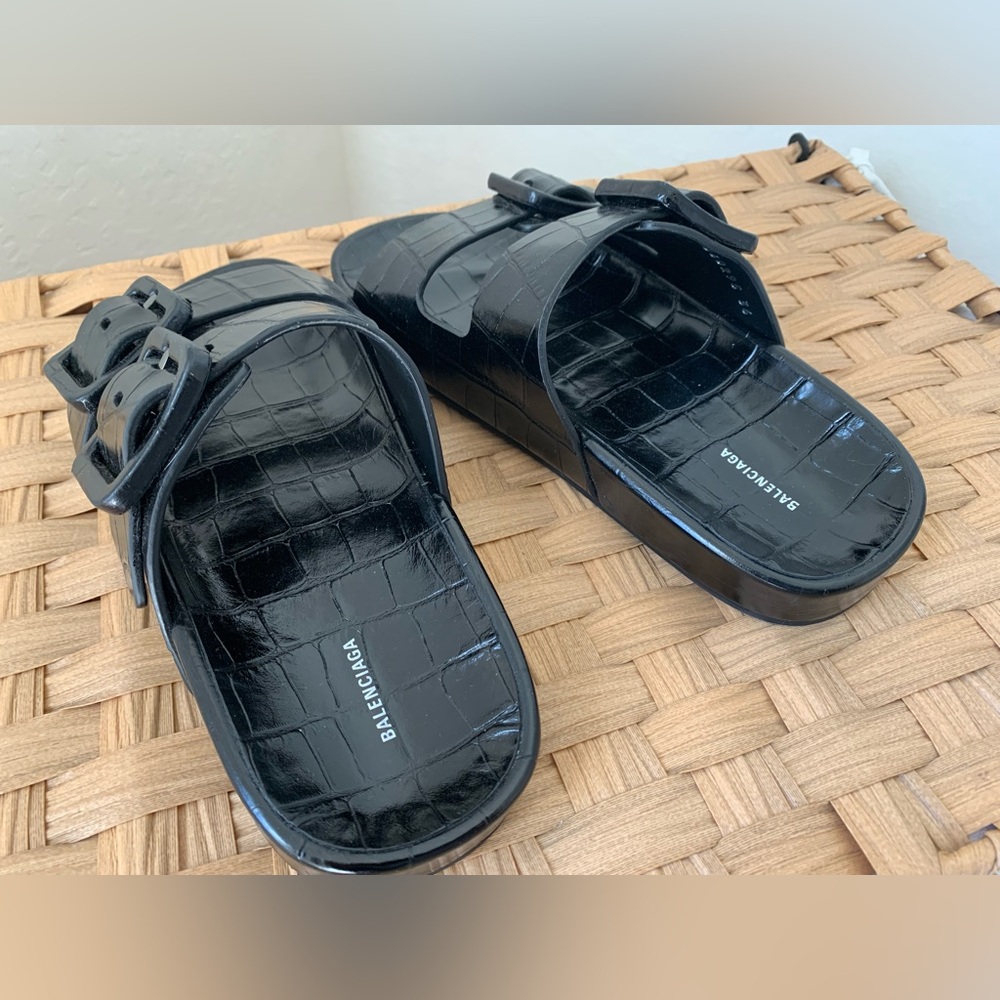 Balenciaga Black Embossed Sandals